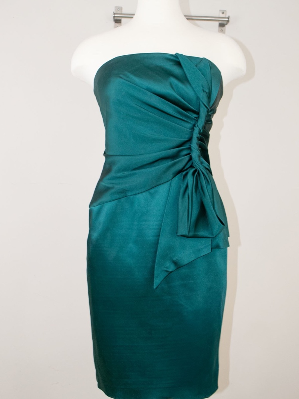 Jones New York Emerald Stretch Satin Strapless Dress Sz 4